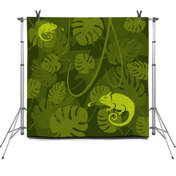 Vector Chameleon On A Leaf Background Fleece Backdrop