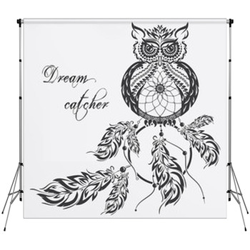 Vector Dream Catcher Owl White Custom Size Backdrop