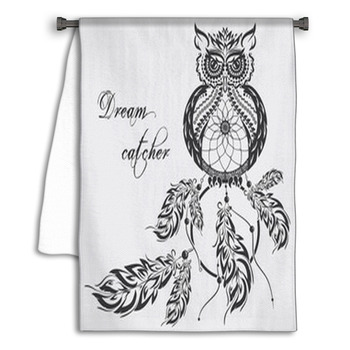 Vector Dream Catcher Owl White Background Towel