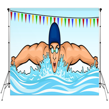 Vector Illustration Of A Swimmer Fleece Backdrop