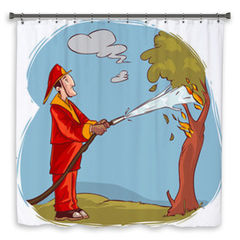 Vector Illustration Of A The Firemen Shower Curtain