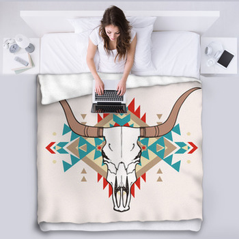 Vector Illustration Of Bull Skull With Fleece Blanket