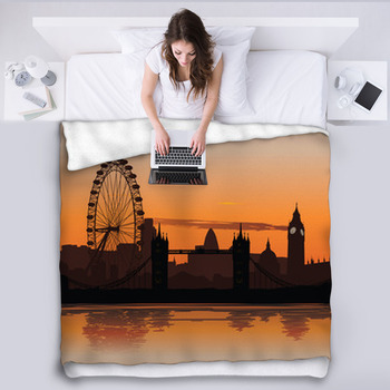 Vector Illustration Of London Fleece Bed Blanket