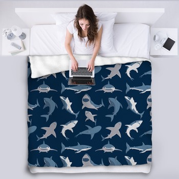 Vector Illustration Toothy Swimming Angry  Fleece Blanket
