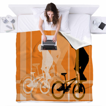 Vector Image Of Cyclist Silhouette Fleece Bed Blanket
