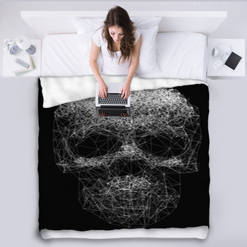 Vector Line Art Skull Illustration Fleece Blanket