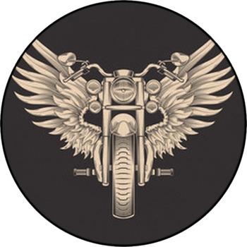 Vector Monochrome Illustration Of Motorcycle Round Rug