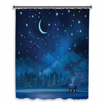Vector Night Scene With House  Custom Size Shower Curtain