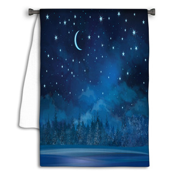 Vector Night Winter Scene, Sky And Forest Towel