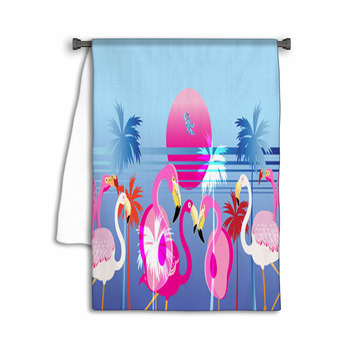 Vector Pink Flamingos On A Tropical Island Towel