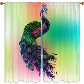 Blackout Window Curtain peacock feathers background illustration 