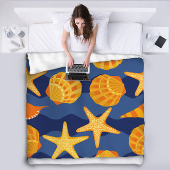 Vector Seamless Pattern, Shells, Starfish Fleece Blanket