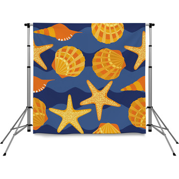 Vector Seamless Pattern, Shells, Pole Pocket Backdrop