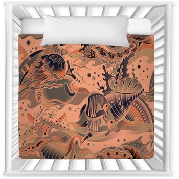 Vector Seamless Sea Pattern With Baby Crib Comforter