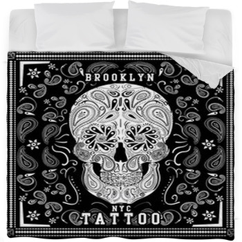 Vector Skull Paisley Bandanna Fleece Bed Blanket