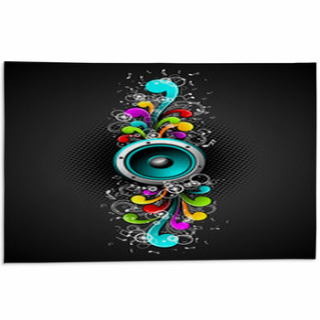 Vector Speakers With Colorfull Grunge Floral Area Rug