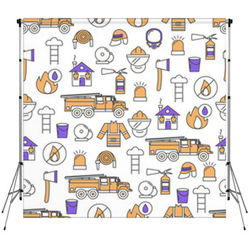 Vector Thin Line Art Firefighter Custom Size Backdrop