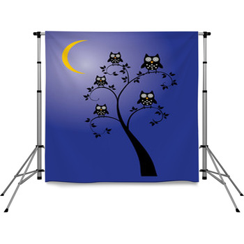Vector Tree With Owls, Moon Pole Pocket Backdrop