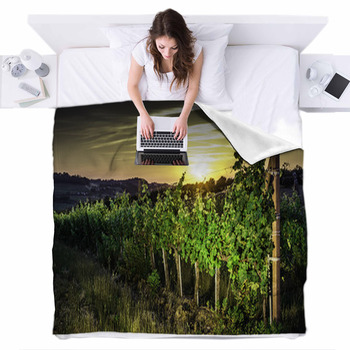 Vienyards At Sunset Fleece Bed Blanket