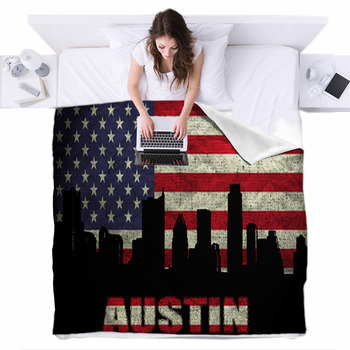 View Of Austin City Fleece Bed Blanket