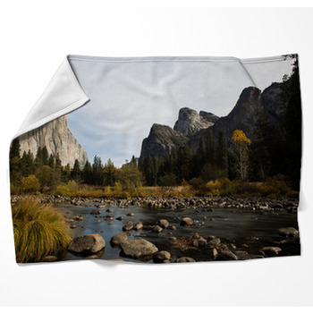 View Of El Capitan And Merced River Woven Throw Blanket