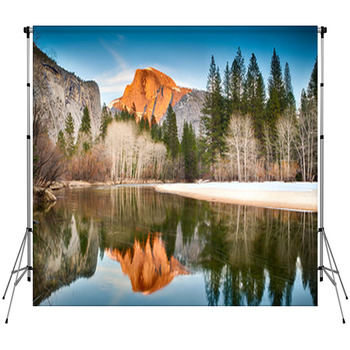 View Of Half Dome Reflected In The  Custom Size Backdrop