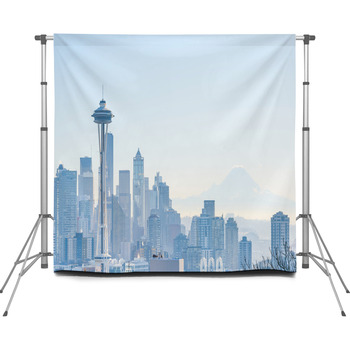 View Of Seattle Day Warm Light Custom Size Backdrop