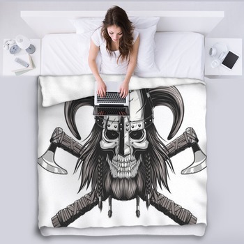 Viking Skull In Helmet Fleece Blanket