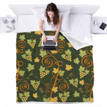 Vineyard Seamless Pattern Fleece Bed Blanket