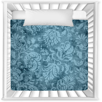 Vintage Blue Floral Tapestry Pattern Baby Crib Comforter