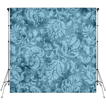 Vintage Blue Floral Tapestry Pattern Fleece Backdrop