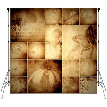 Vintage Collage Flowers And Custom Size Backdrop