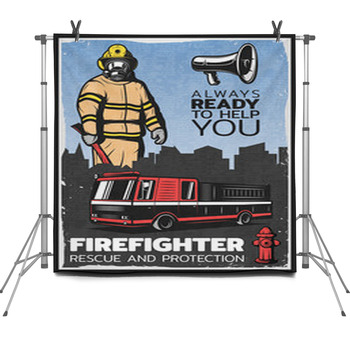 Vintage Firefighting Colorful Poster Fleece Backdrop