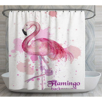 Vintage Flamingo Watercolor Card Vector Shower Curtain