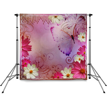 Vintage Floral Design Background Pole Pocket Backdrop