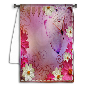 Vintage Floral Design Background And Butterflies Towel