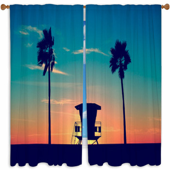 Vintage Lifeguard Tower Custom Size Window Curtain