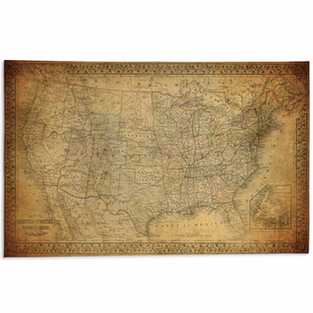 Vintage Map Of United States 1867 Area Rug