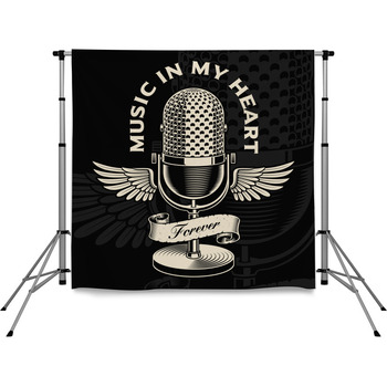 Vintage Microphone With Wings And Pole Pocket Backdrop