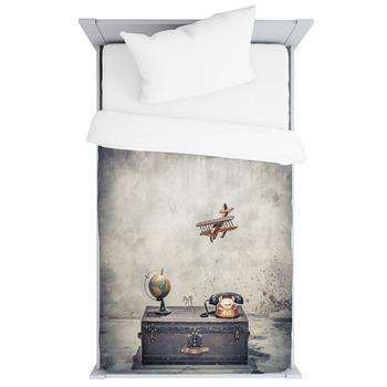 Vintage Old Classic Travel Trunk Luggage Toddler Duvet