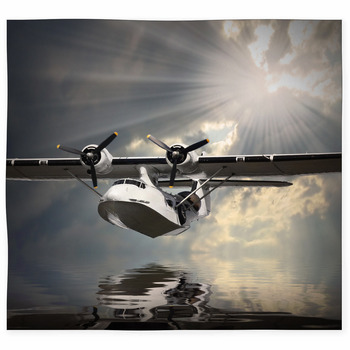 Vintage Seaplane Flying Over A Sea  Custom Size Floor Mat
