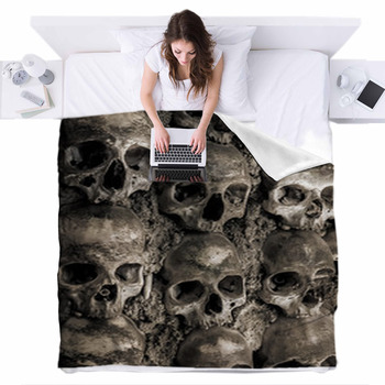 Wall Full Of Skulls And Bones Fleece Bed Blanket
