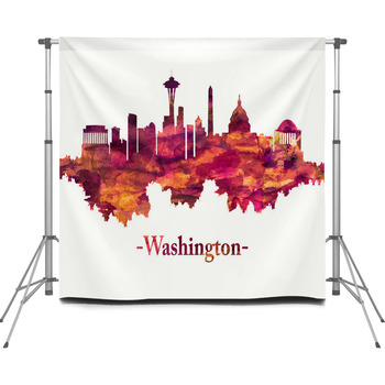 Washington Dc Skyline In Red Custom Size Backdrop