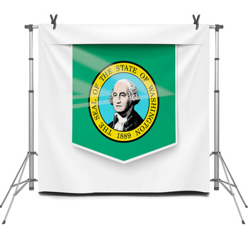 Washington State Flag Square Label With  Fleece Backdrop