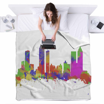 Watercolor Art Print Of The Skyline Fleece Bed Blanket