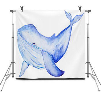 Watercolor Blue Whale Fleece Backdrop