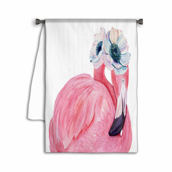 Watercolor Flamingo With Exotic Flowers Hand Drawn  Towel