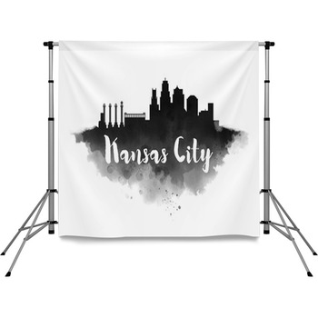 Watercolor Kansas City Skyline Pole Pocket Backdrop
