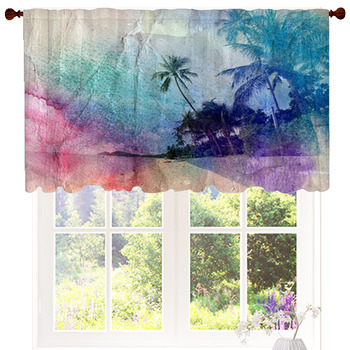 Watercolor Palm Trees And Sea Shore Custom Size Valance