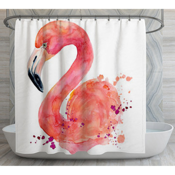 Watercolor Pink Flamingo Shower Curtain